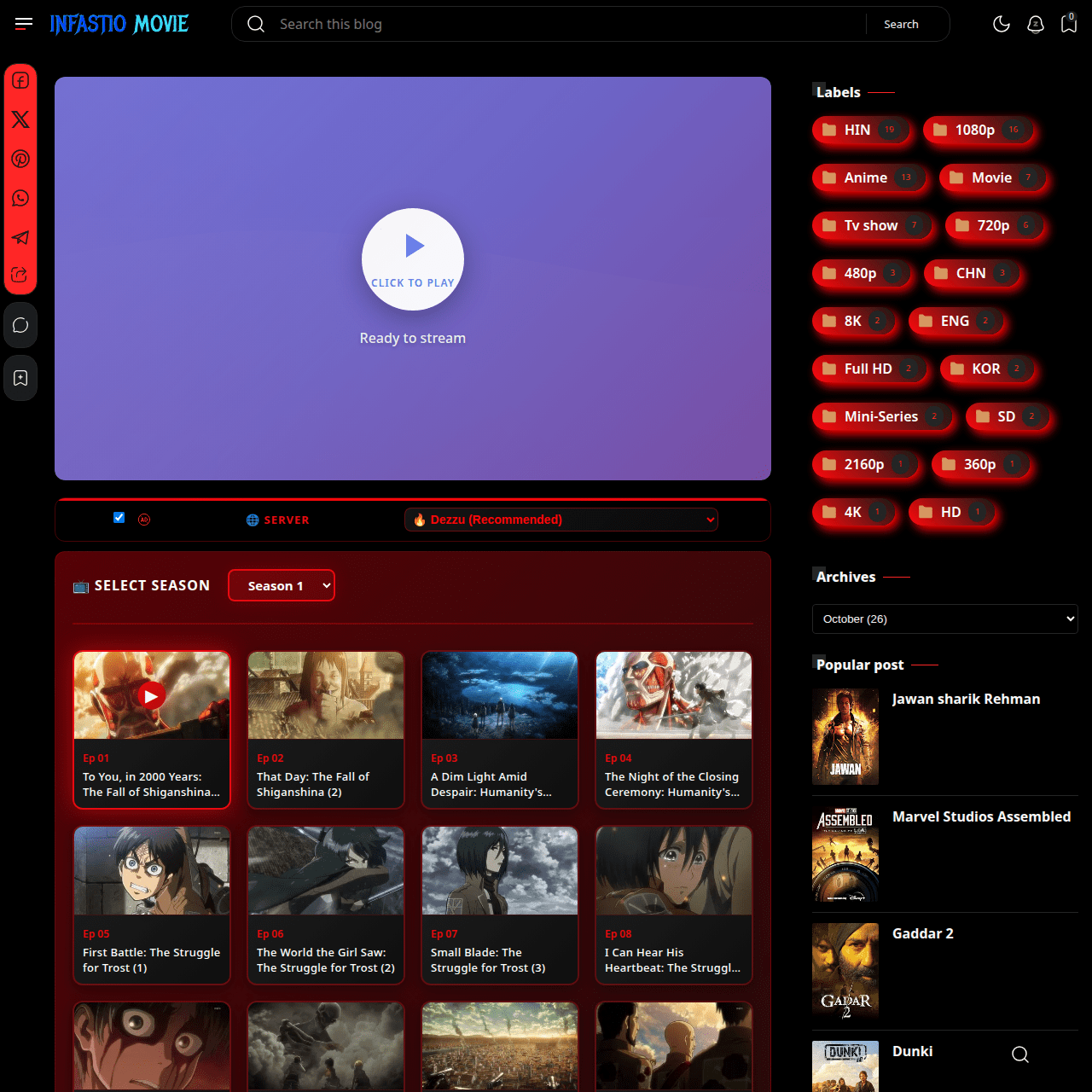 download Infastio movies blogger template