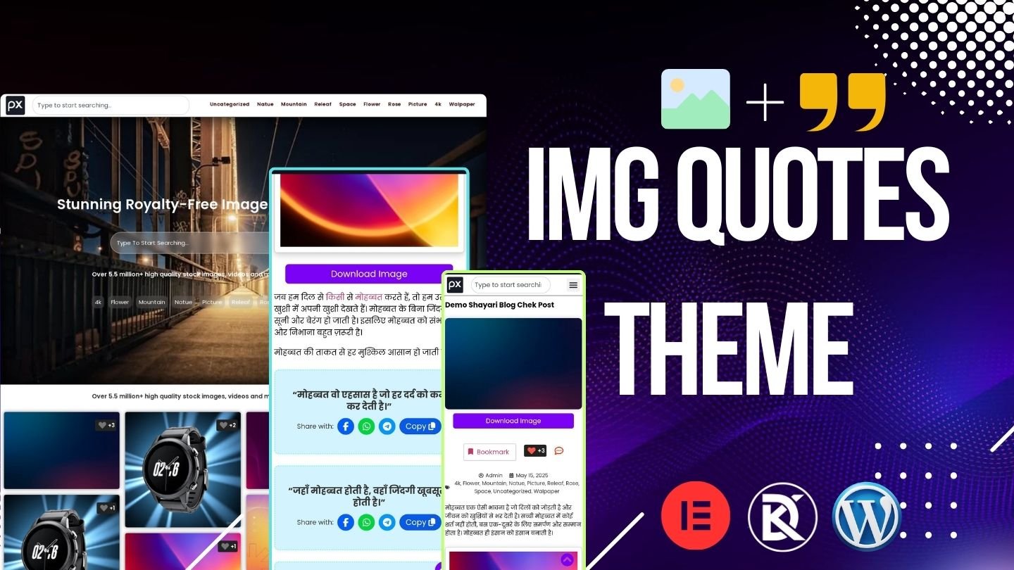 Image and quote sharing elementor kit like pixabay