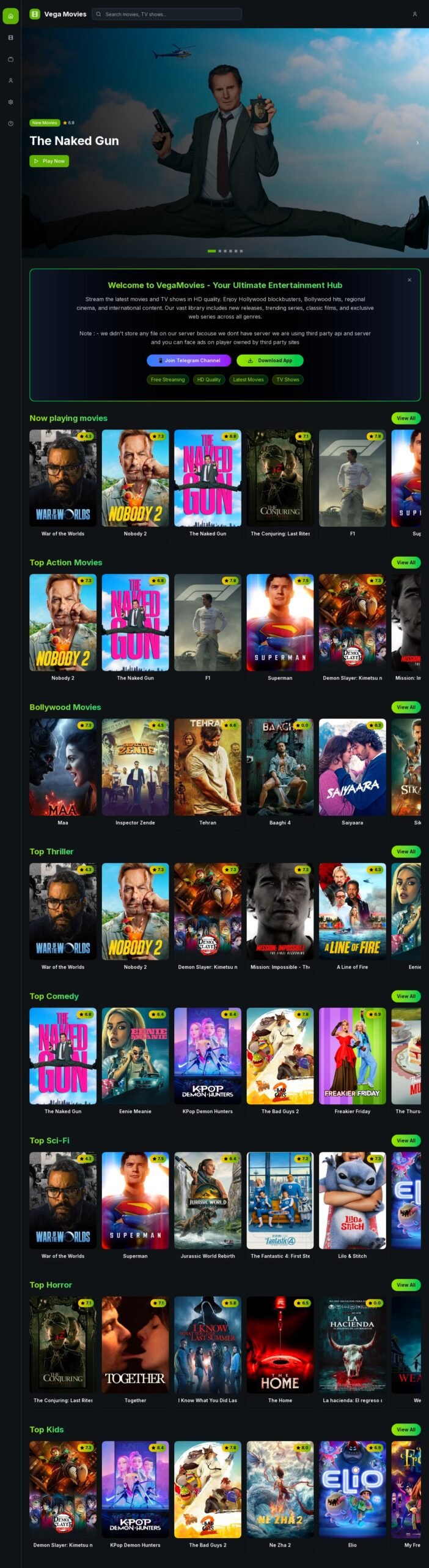 VegaMovies - Watch Latest Bollywood & Hollywood Movies Online Free _ HD Streaming TMDB Auto Embed Streaming Script (React JS)