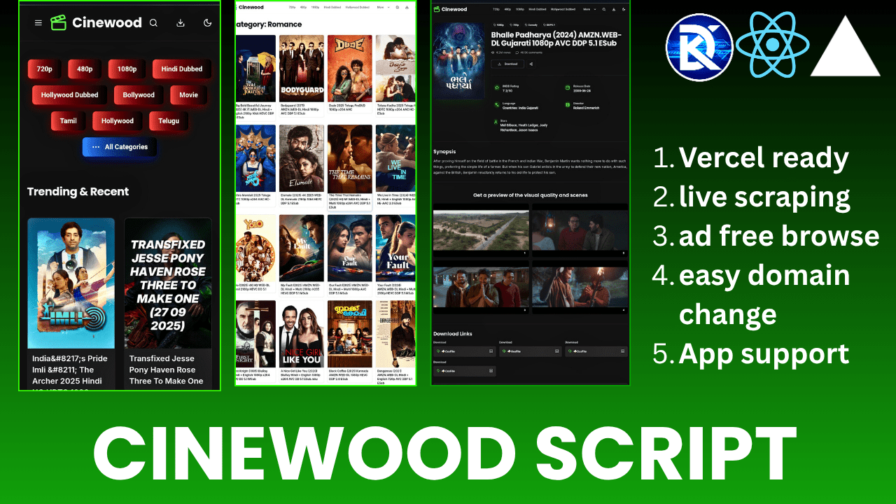 cinewood script auto scraper and render Cinewood Script: React & Node.js Movie Streaming web app