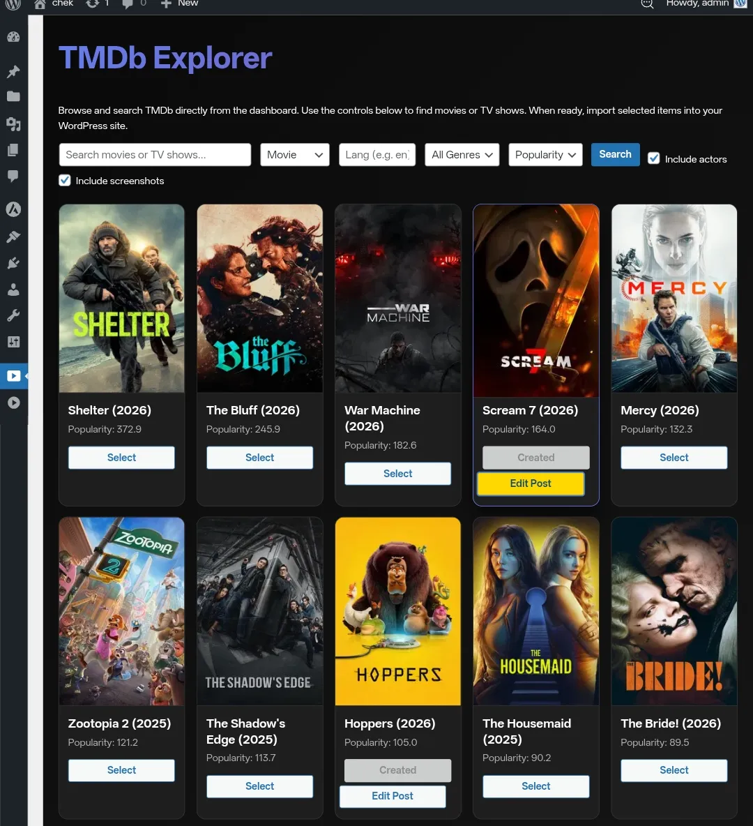 Movie Post Generator – WordPress Plugin