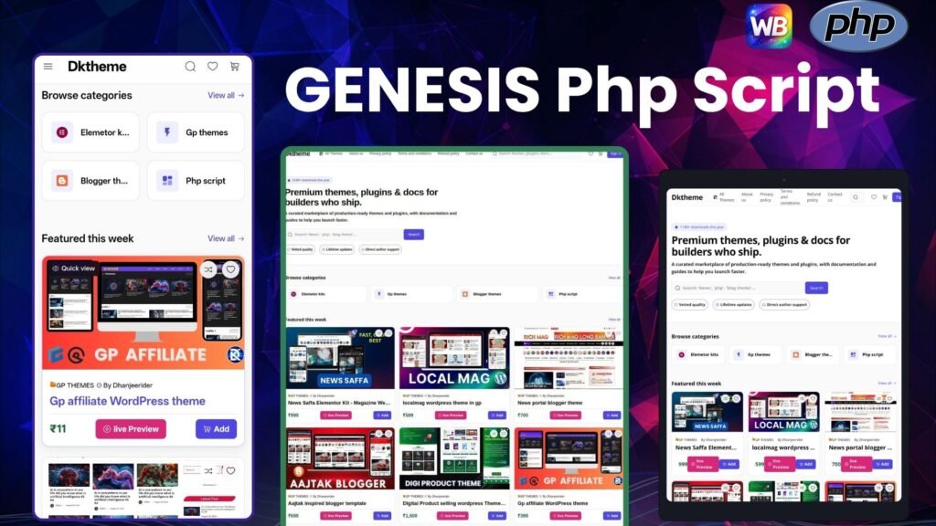 Genesis  theme & plugin Marketplace — php Script