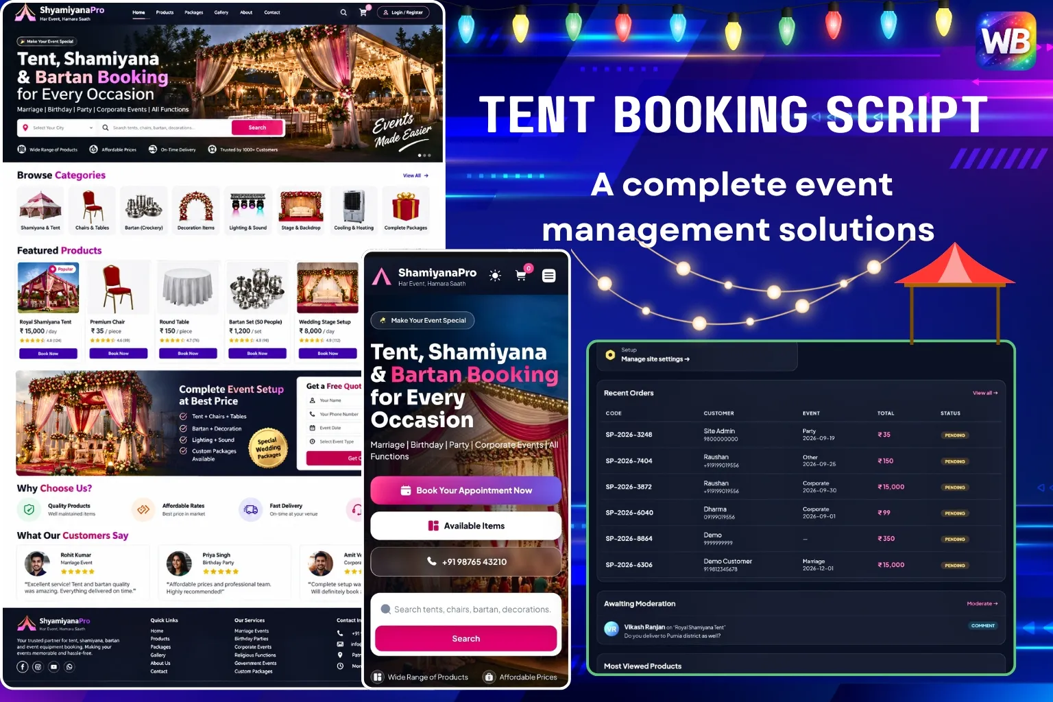 Tent Shamiyana Booking PHP Script – Complete Bartan & Event Booking System