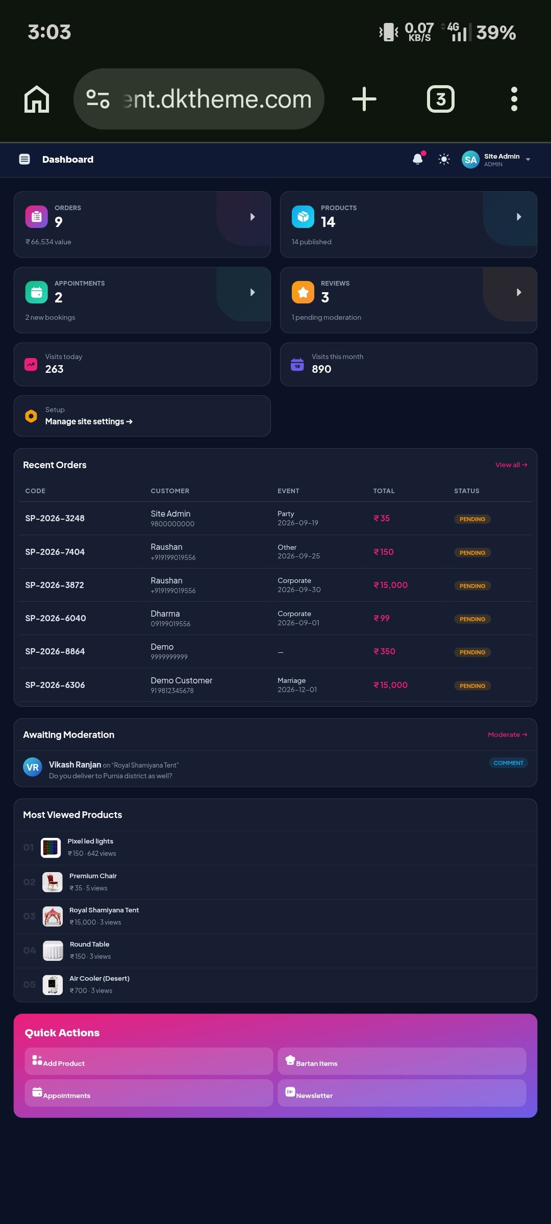 Tent Shamiyana Booking PHP Script – Complete Bartan & Event Booking System